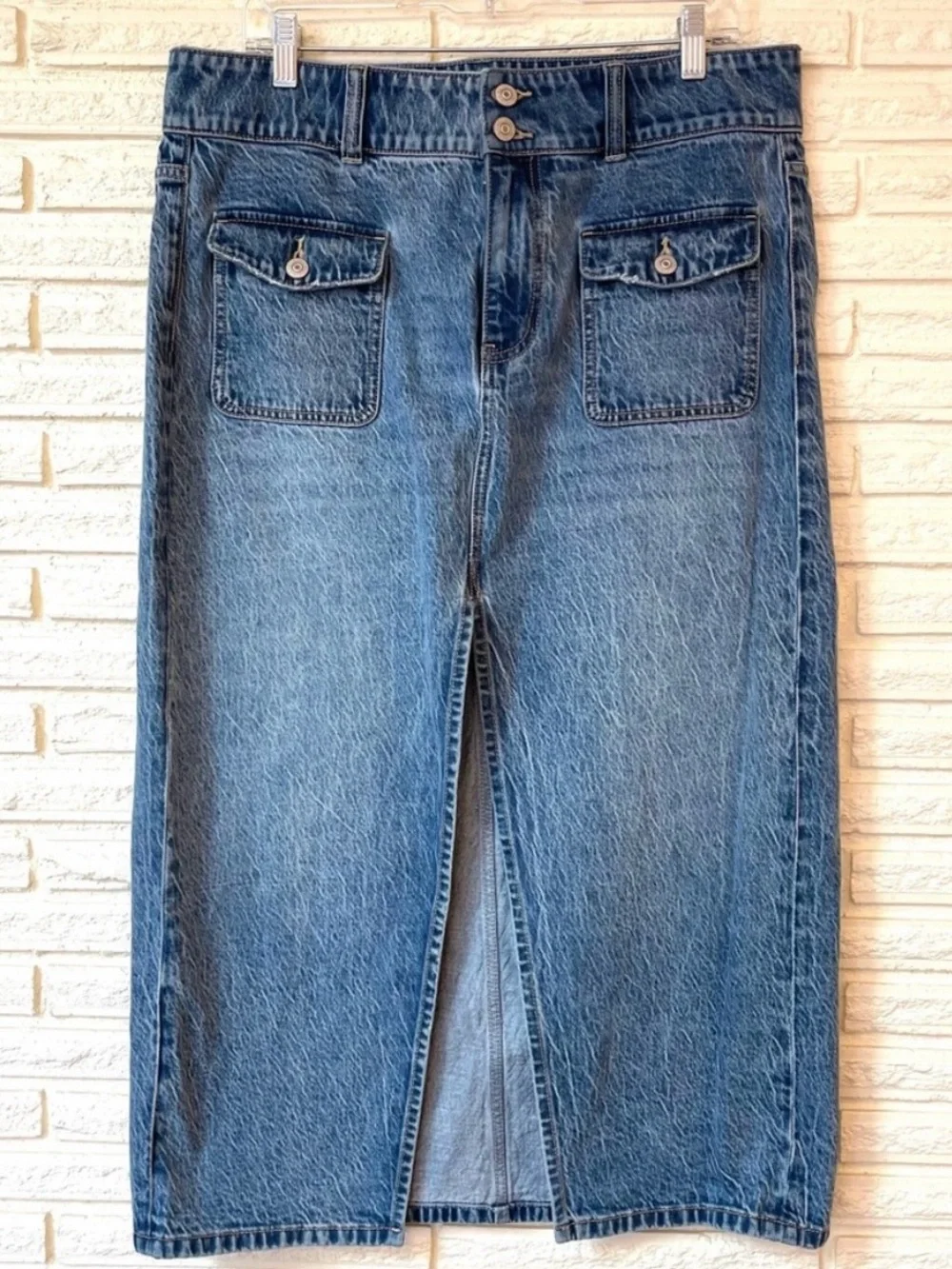 We The Free Madison Midi Long Denim Skirt 32 Front Split Indie Sleaze Streetwear